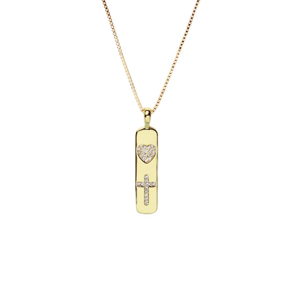 18K Gold Plated Cross Bar Pendant Necklace